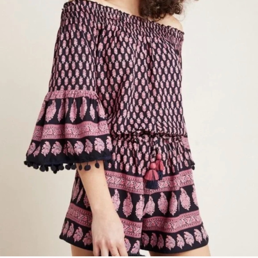 Raga Kassie Boho PomPom Off the Shoulder Romper in L
